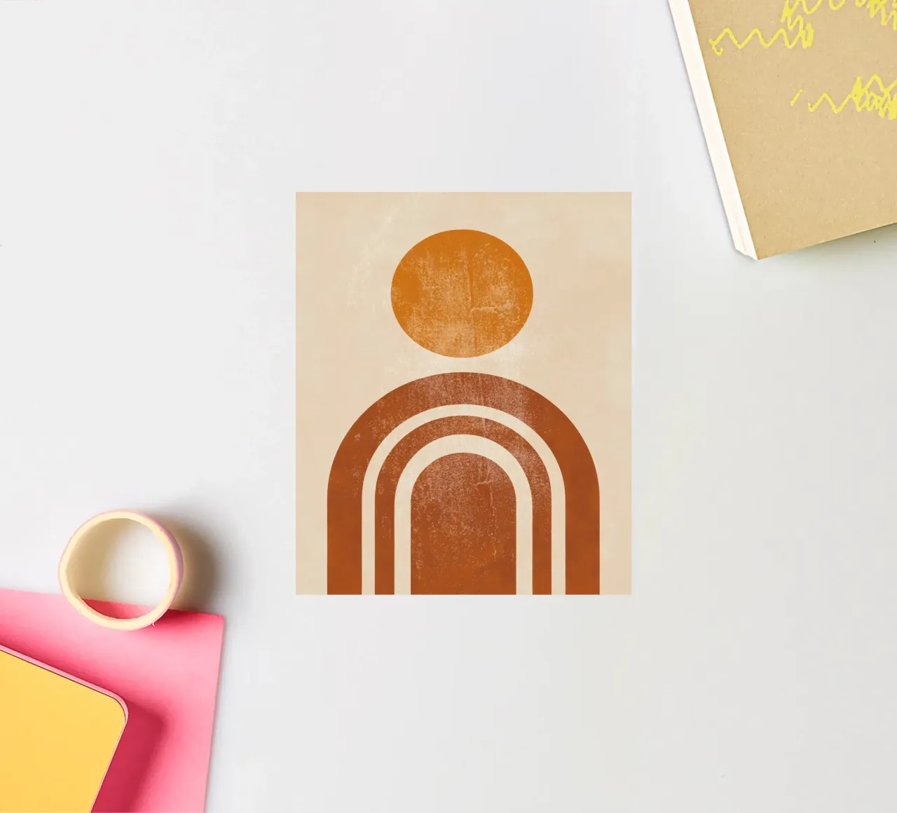 Abstracte Retro Zon & Boog Print sticker van Aralyn