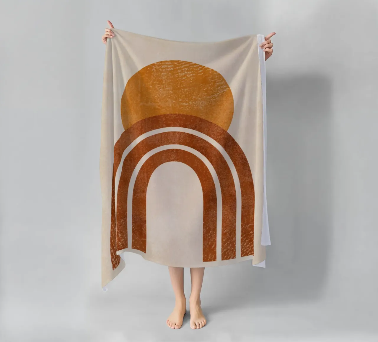 Aarde en zon abstracte print strandhanddoek van Aralyn