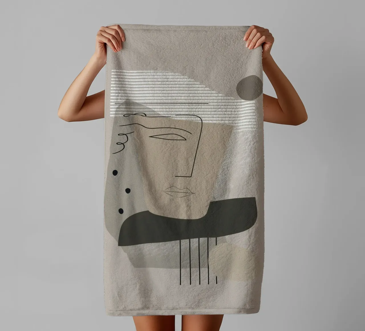 Modern Abstract Face Line Art towel by Aralyn