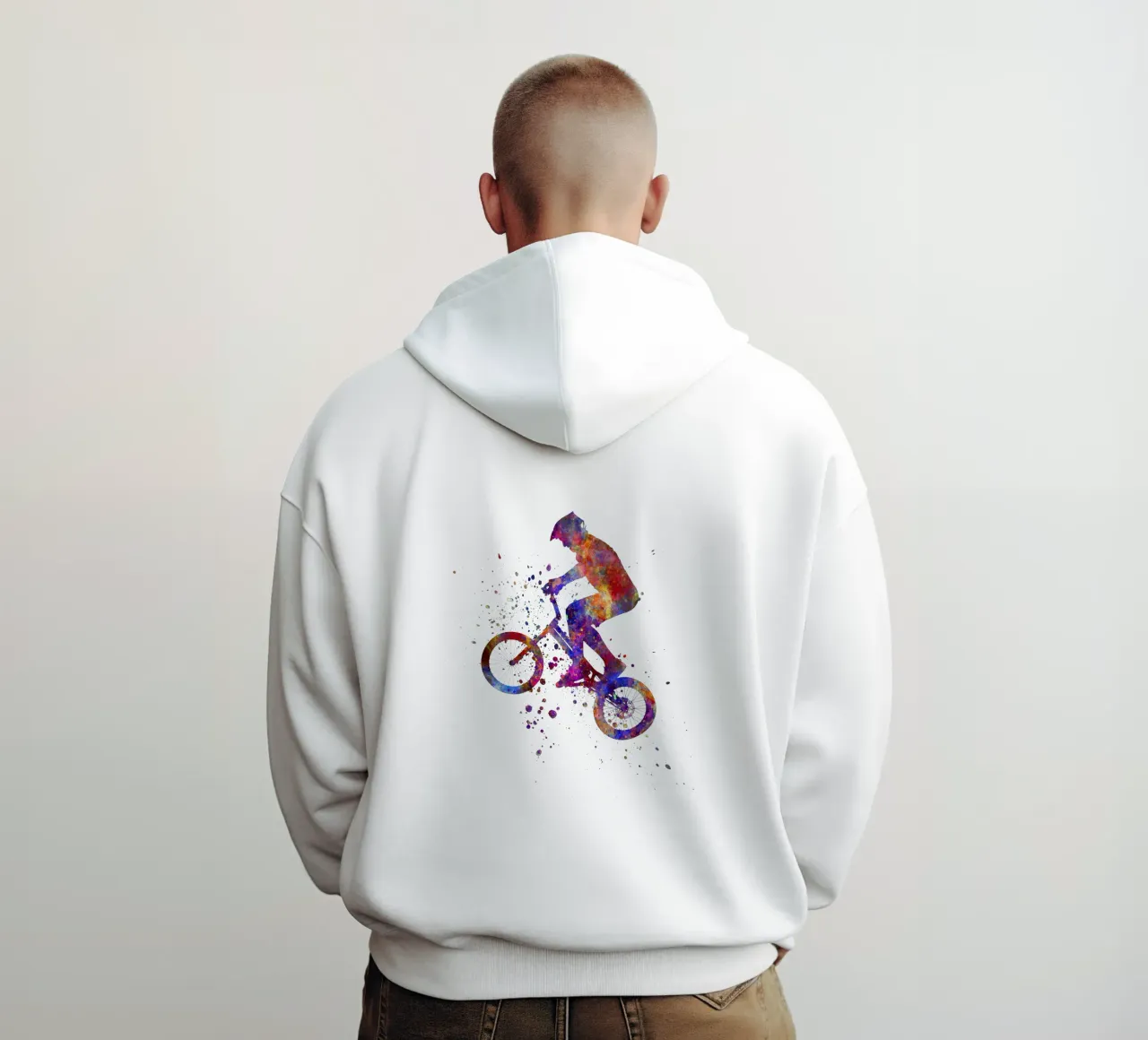 Ciclista BMX in corsa in acquerello felpa con cappuccio da ⚽ Sports Pulse