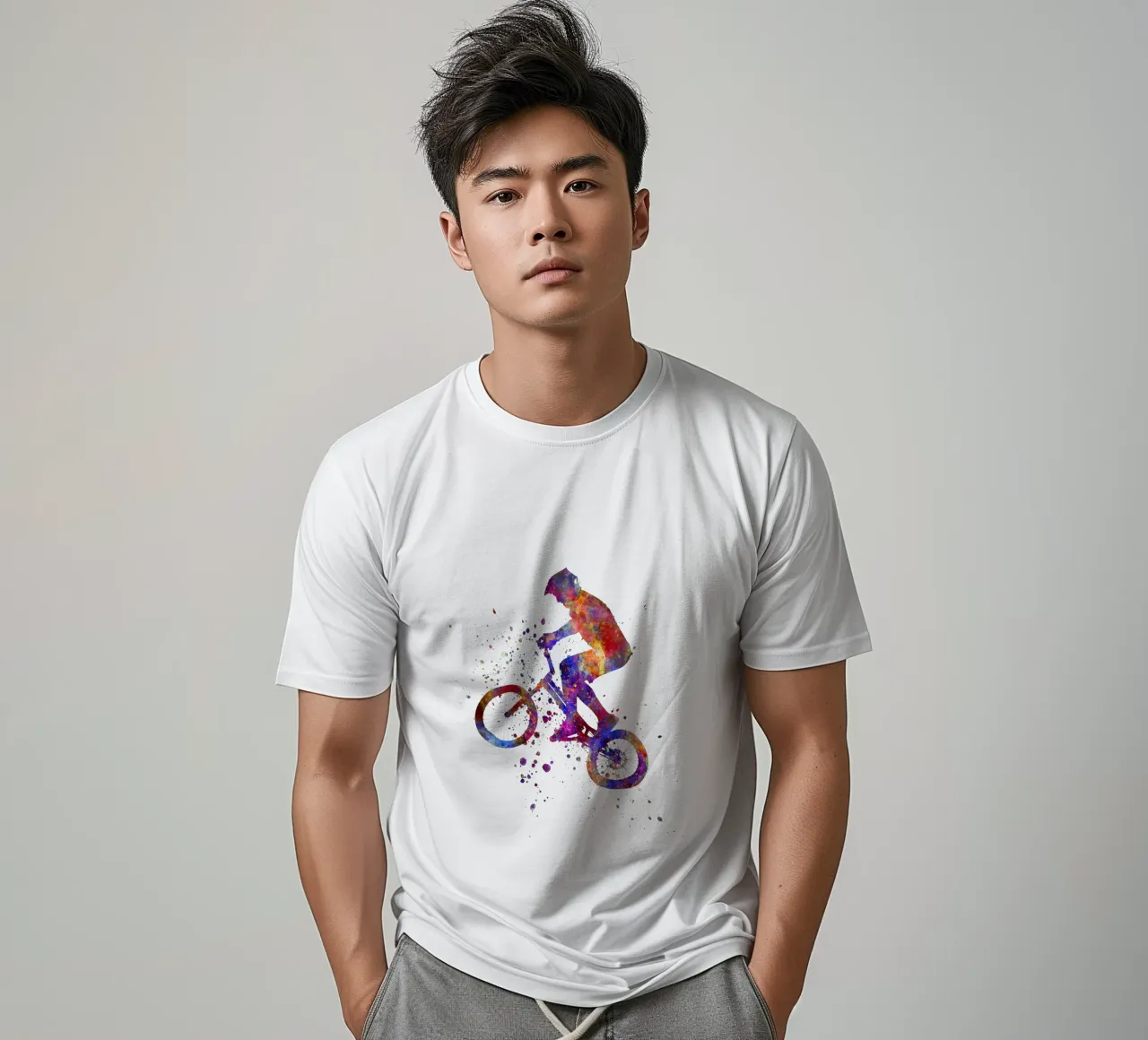 Ciclista BMX in corsa in acquerello t-shirt da ⚽ Sports Pulse