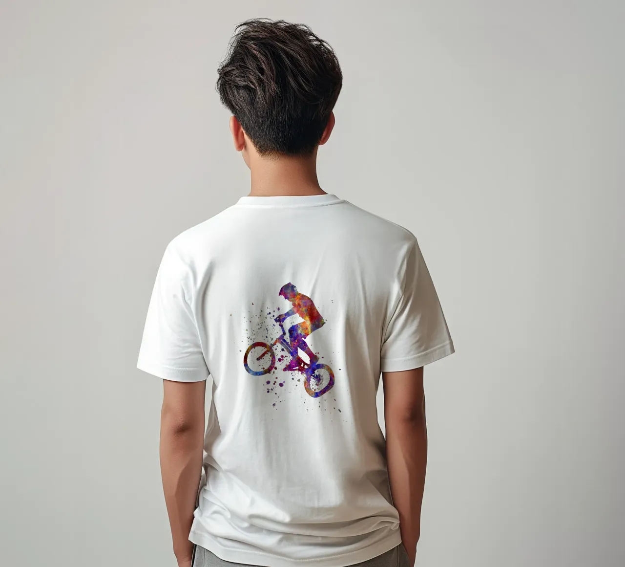 Ciclista BMX in corsa in acquerello t-shirt da ⚽ Sports Pulse
