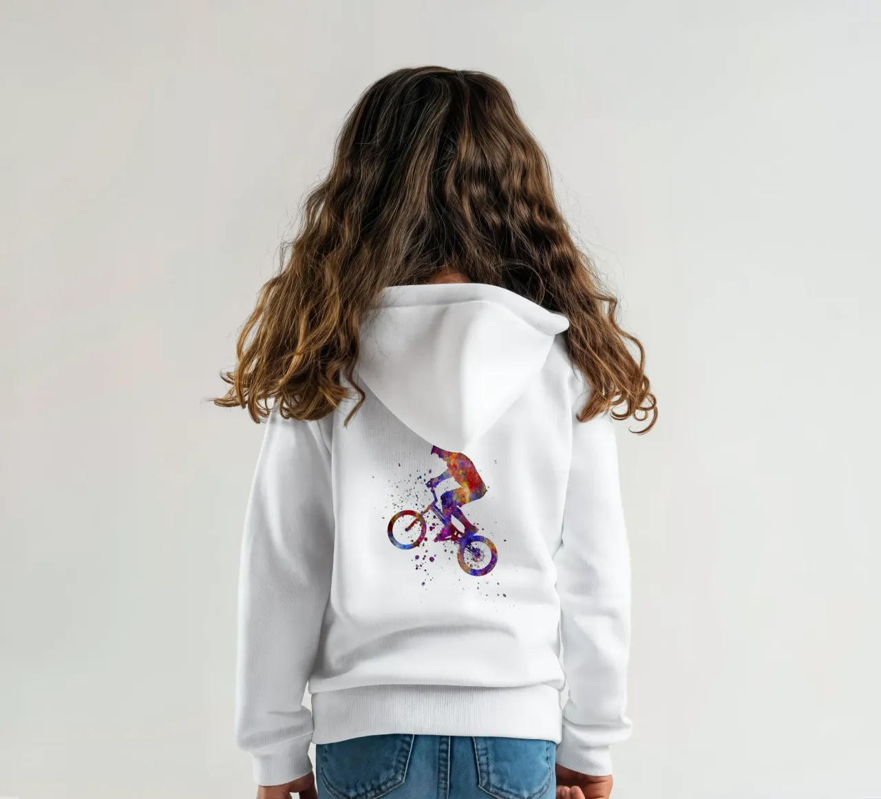 Ciclista BMX in corsa in acquerello felpa bambino con cappuccio da ⚽ Sports Pulse