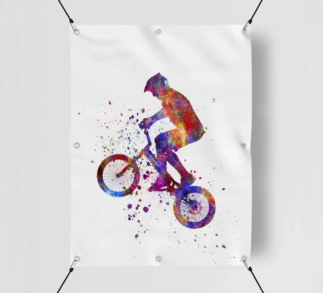 Ciclista BMX in corsa in acquerello telo in pvc da ⚽ Sports Pulse