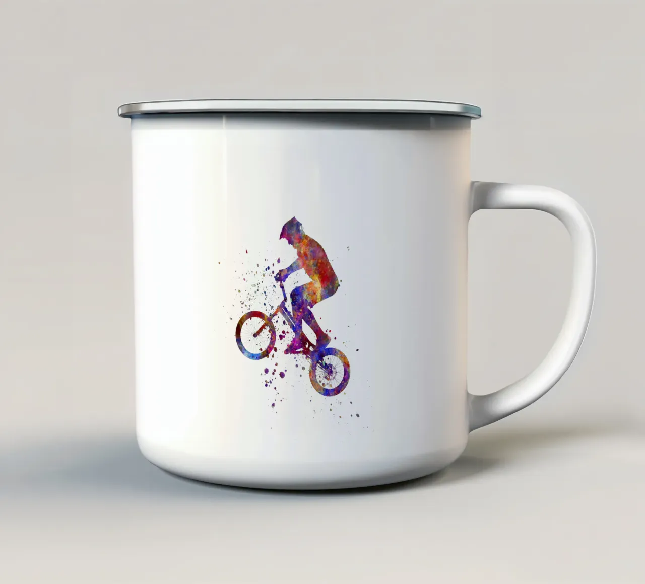 Ciclista BMX in corsa in acquerello tazza in smalto da ⚽ Sports Pulse