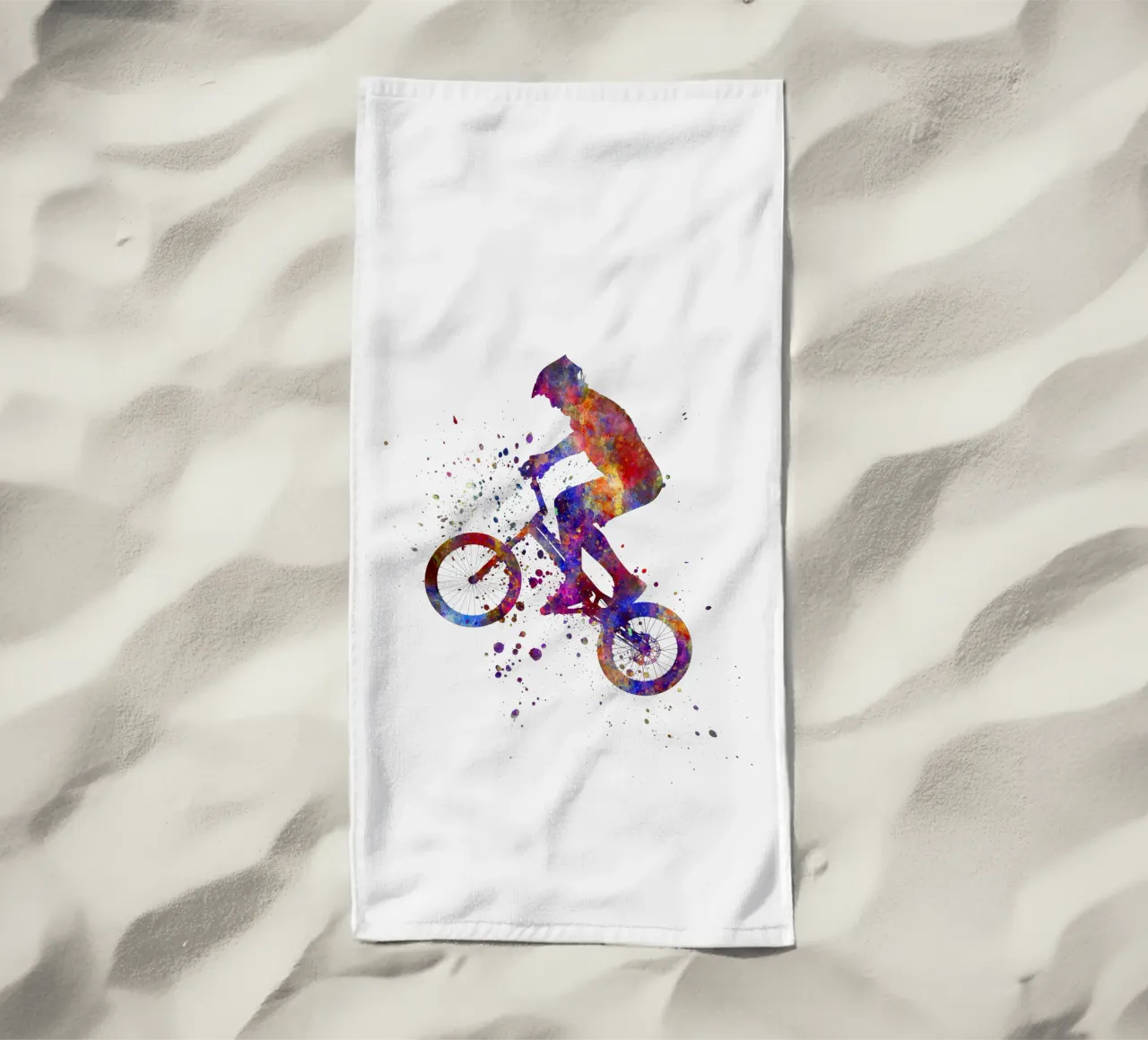 Ciclista BMX in corsa in acquerello telo mare da ⚽ Sports Pulse