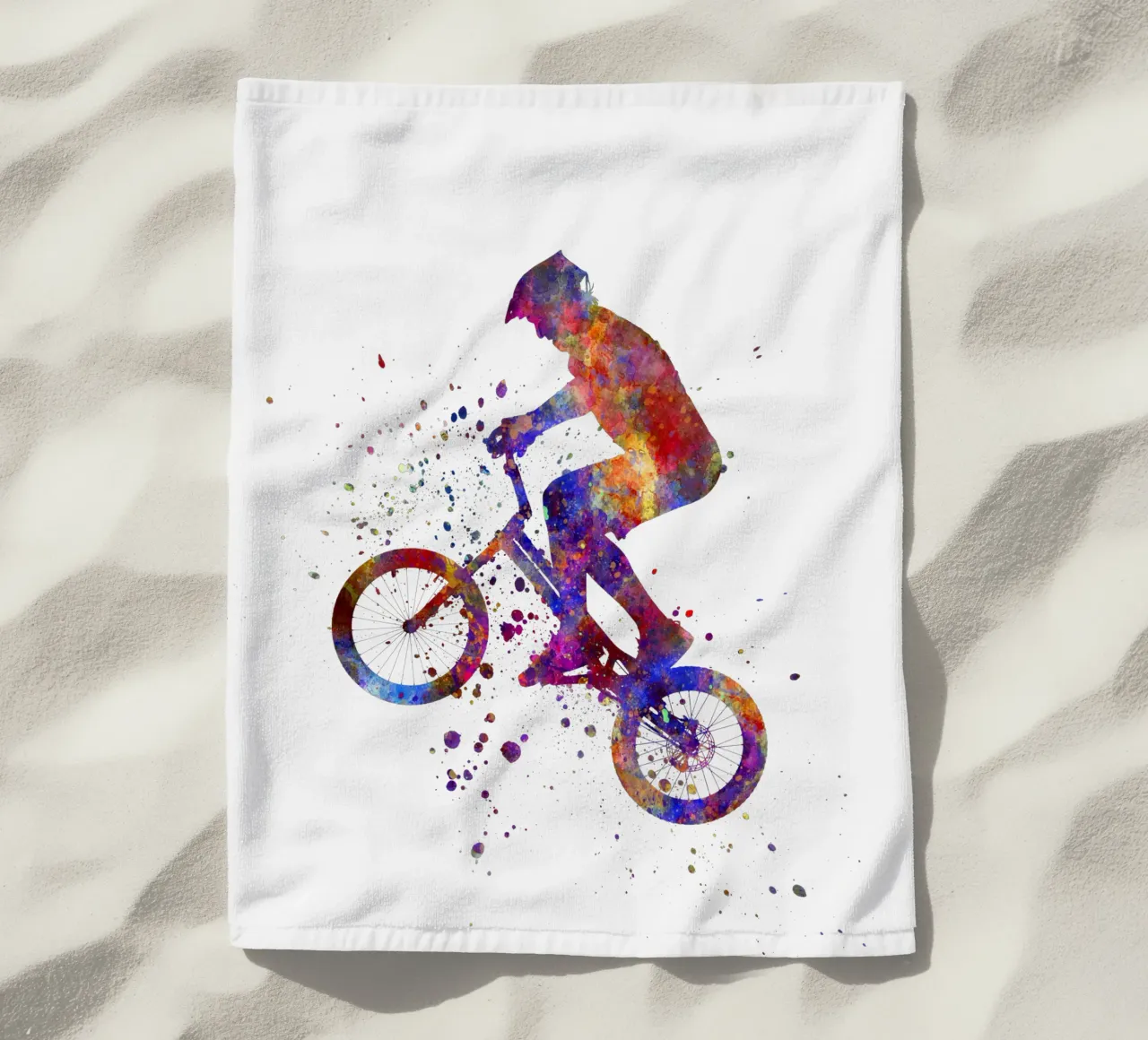 Ciclista BMX in corsa in acquerello telo mare da ⚽ Sports Pulse