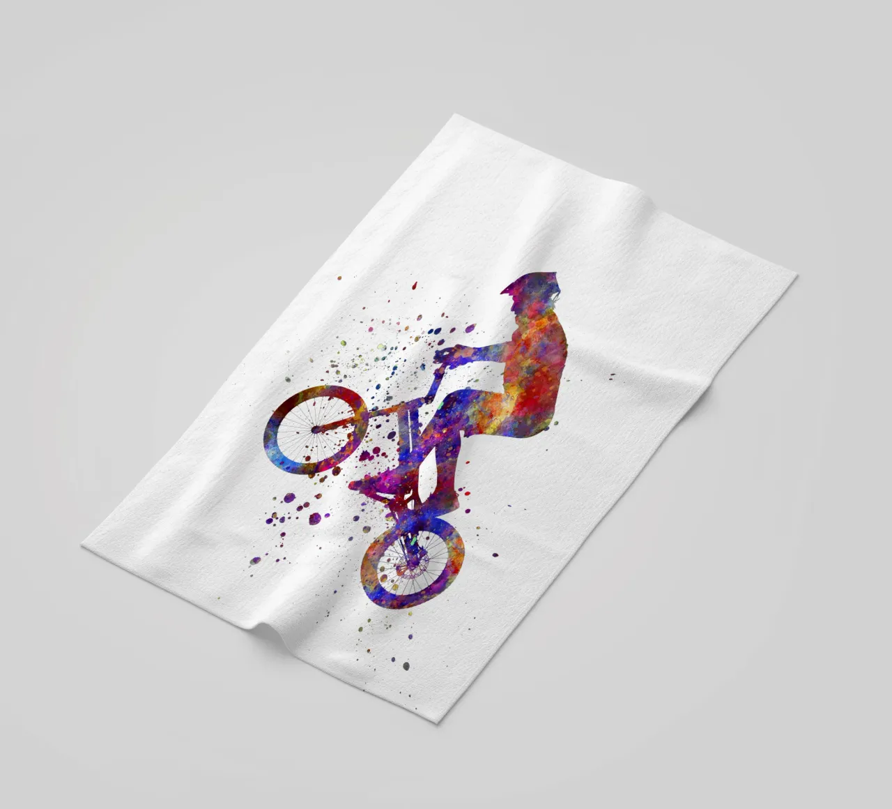 Ciclista BMX in corsa in acquerello telo mare da ⚽ Sports Pulse