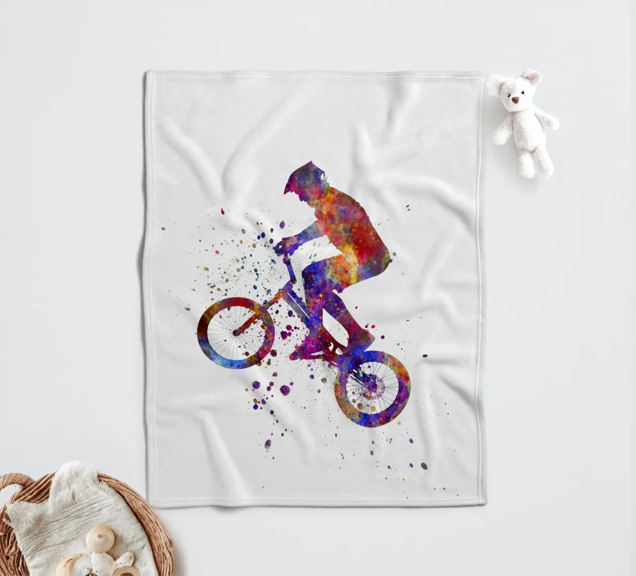 Ciclista BMX in corsa in acquerello coperta in pile da ⚽ Sports Pulse