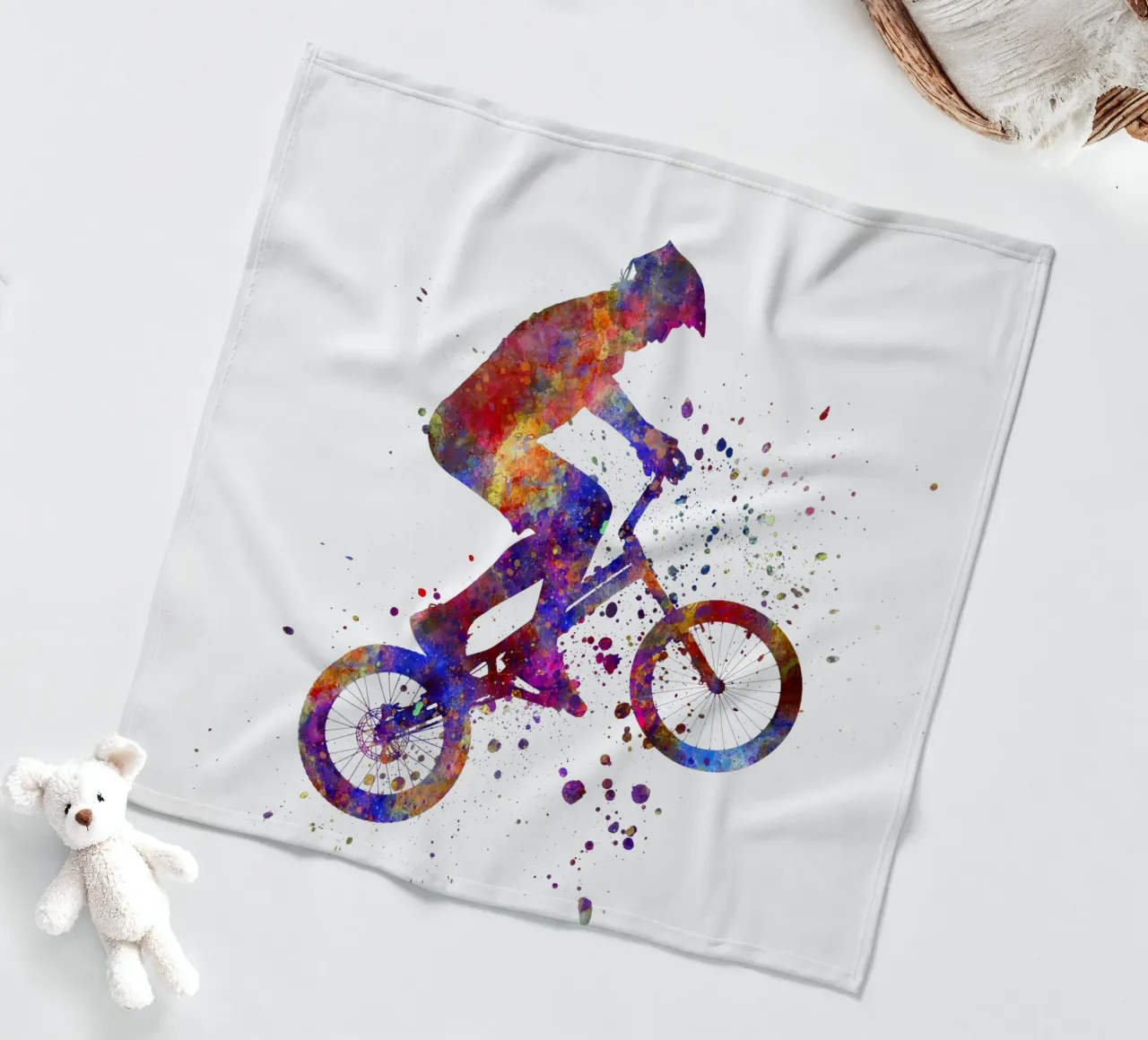 Ciclista BMX in corsa in acquerello coperta in pile da ⚽ Sports Pulse