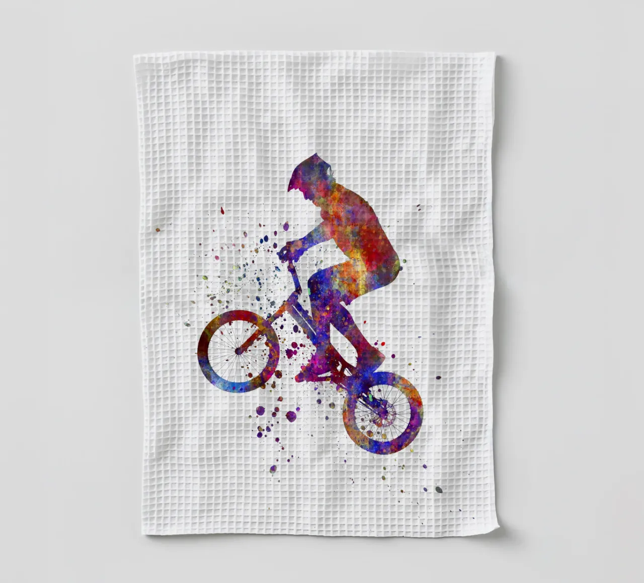 Ciclista BMX in corsa in acquerello canovaccio da cucina da ⚽ Sports Pulse