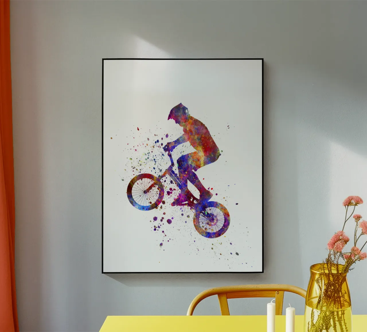 Ciclista BMX in corsa in acquerello plexiglass da ⚽ Sports Pulse