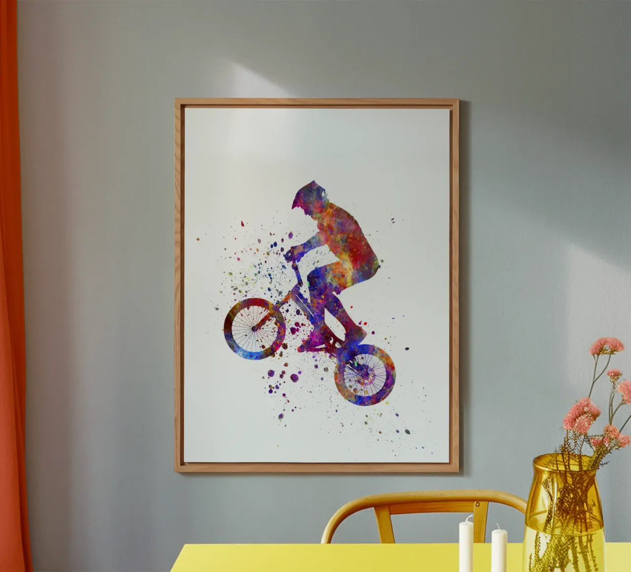 Ciclista BMX in corsa in acquerello pannello forex da ⚽ Sports Pulse