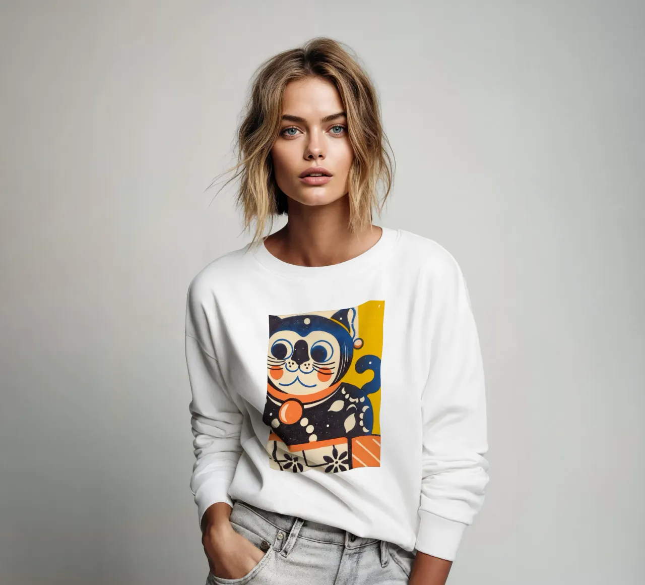 Glückskatze Retro-Stil Sweatshirt von Studio Mooodz