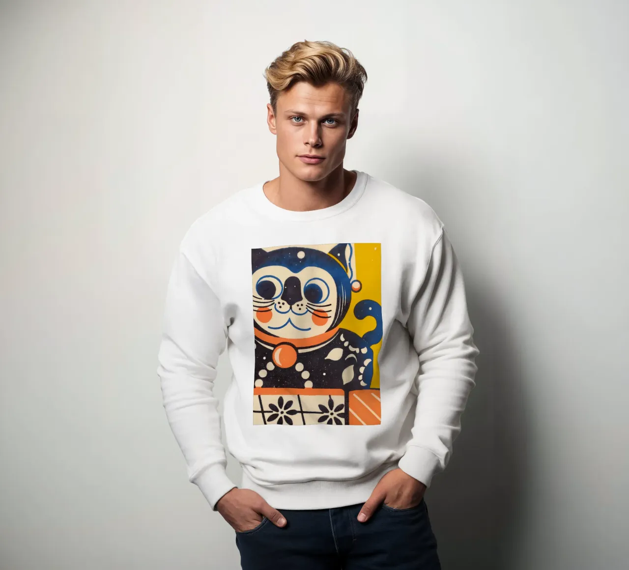 Glückskatze Retro-Stil Sweatshirt von Studio Mooodz