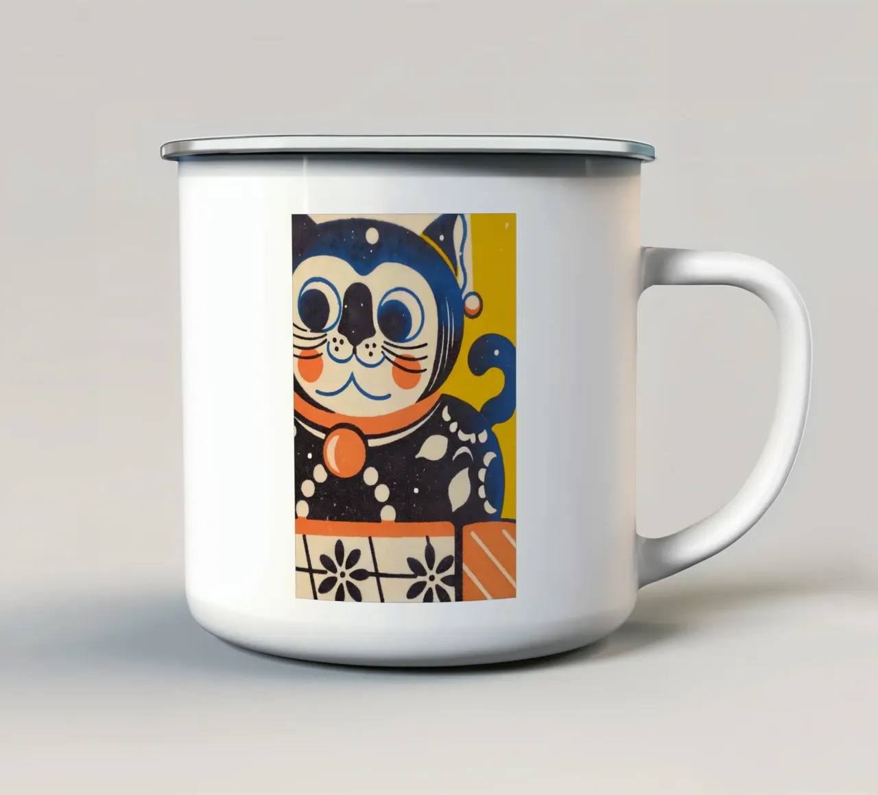 Gatto fortunato in stile retrò tazza in smalto da Studio Mooodz