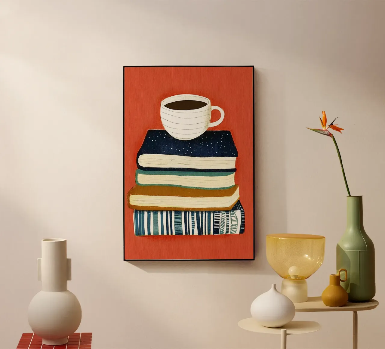 Koffie en boeken acryl van Curious Canvas