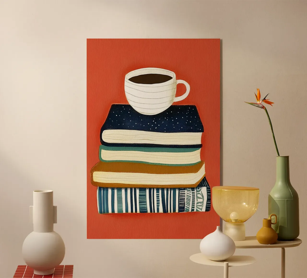 Koffie en boeken acryl van Curious Canvas