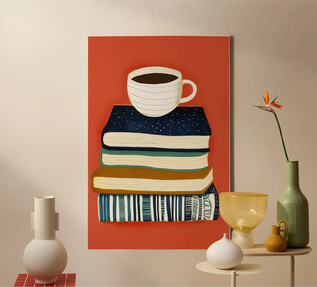 Caffè e libri tela da Curious Canvas