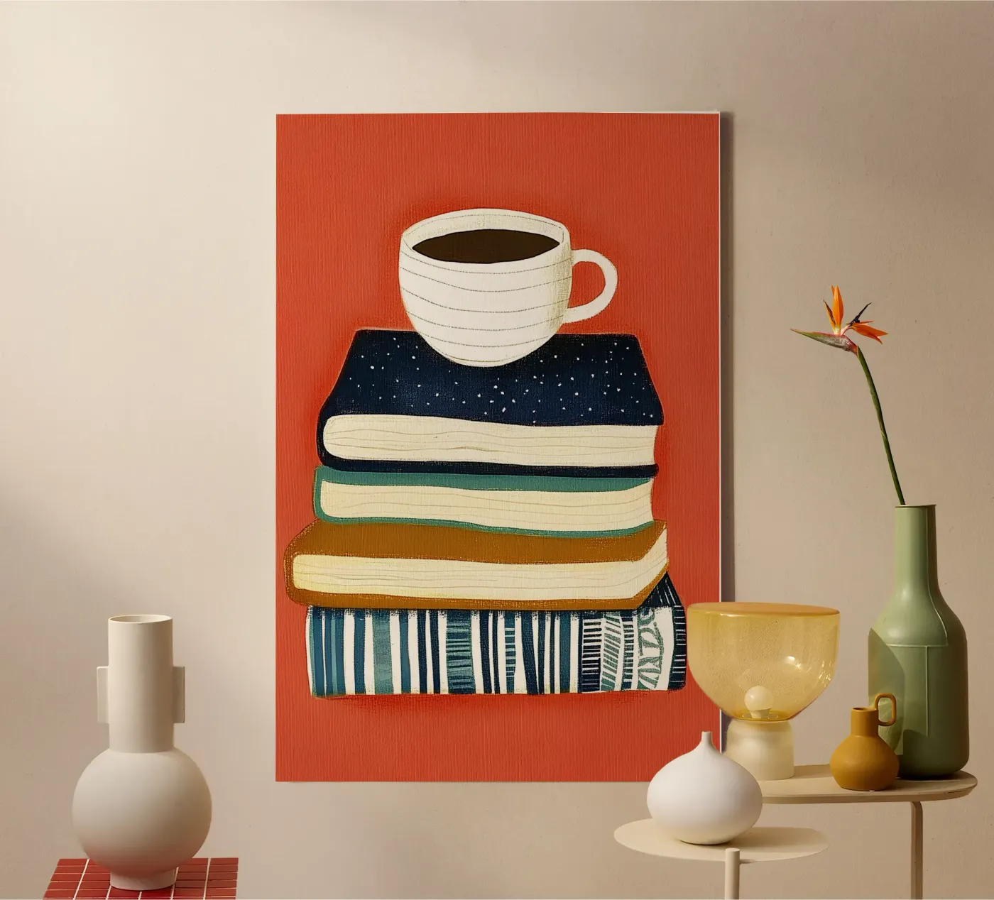 Caffè e libri tela da Curious Canvas