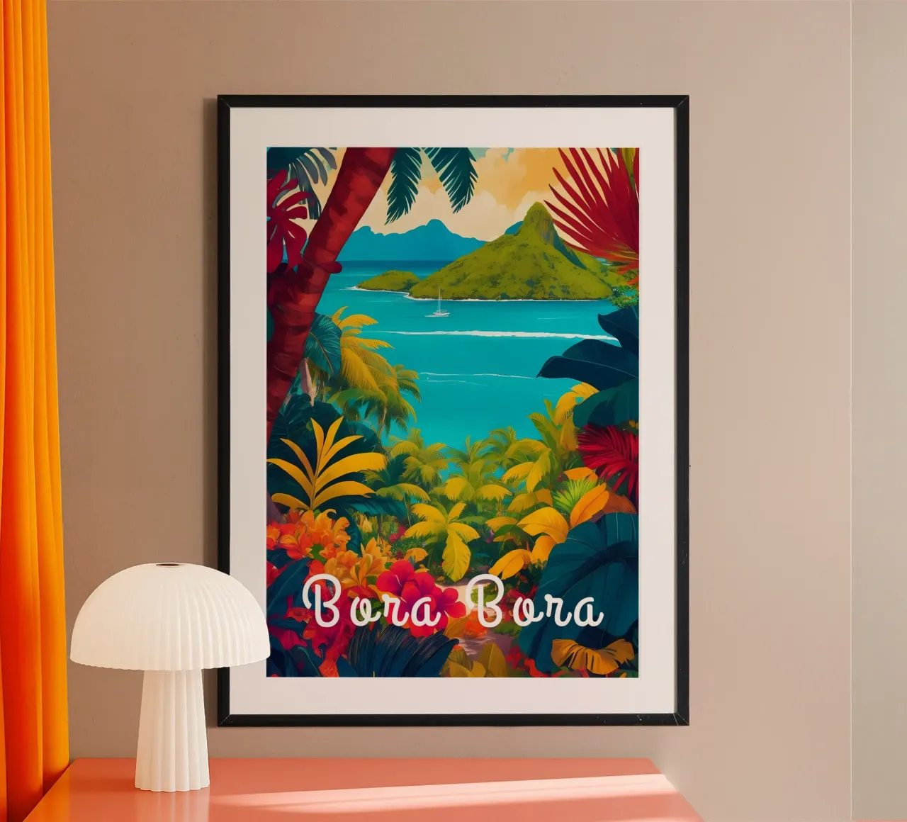 Bora Bora Sud Pacifico Scena tropicale poster con telaio in alluminio da Charnwood Prints