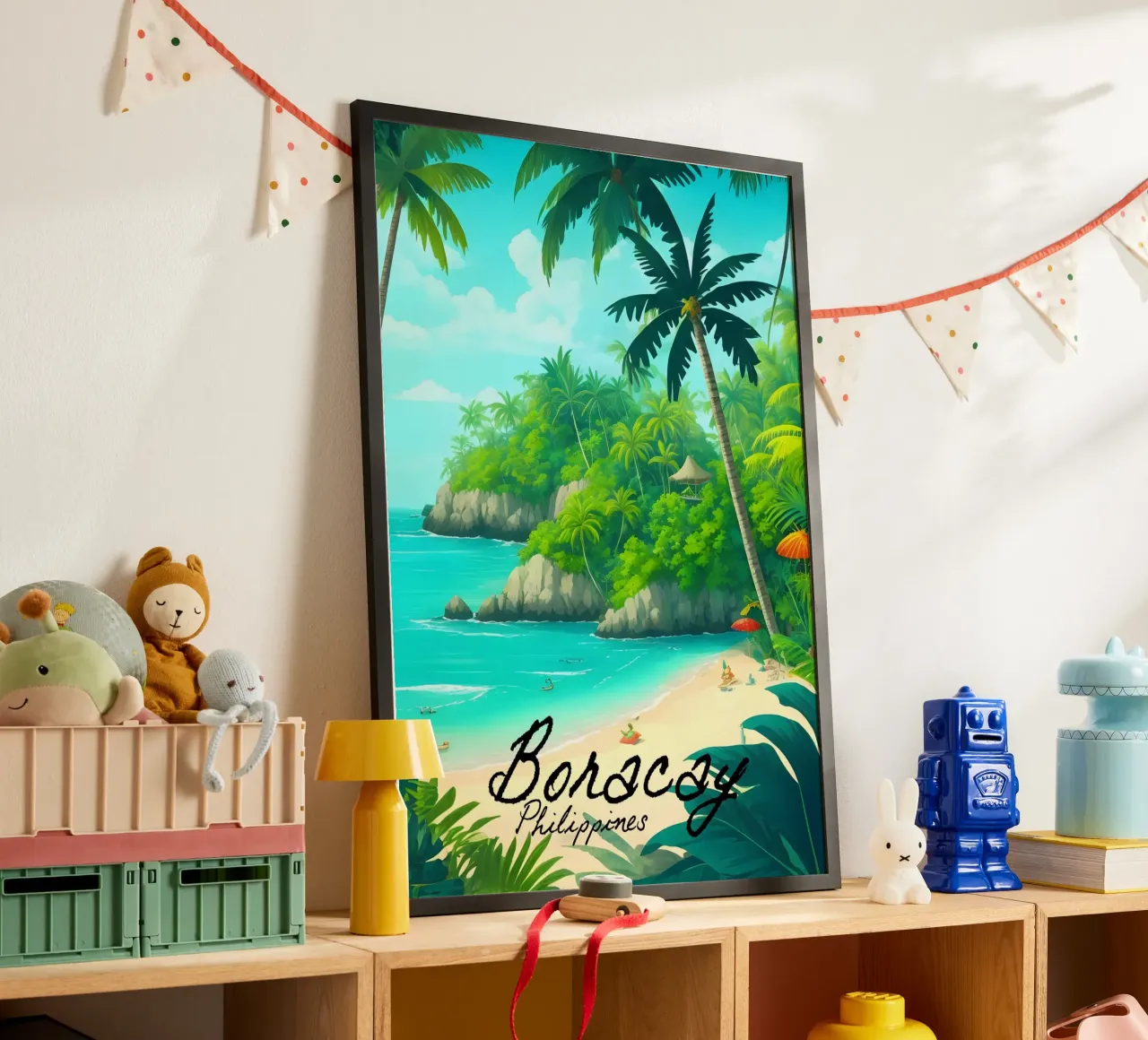 Viaggio Boracay Filippine poster con telaio in plastica da Charnwood Prints