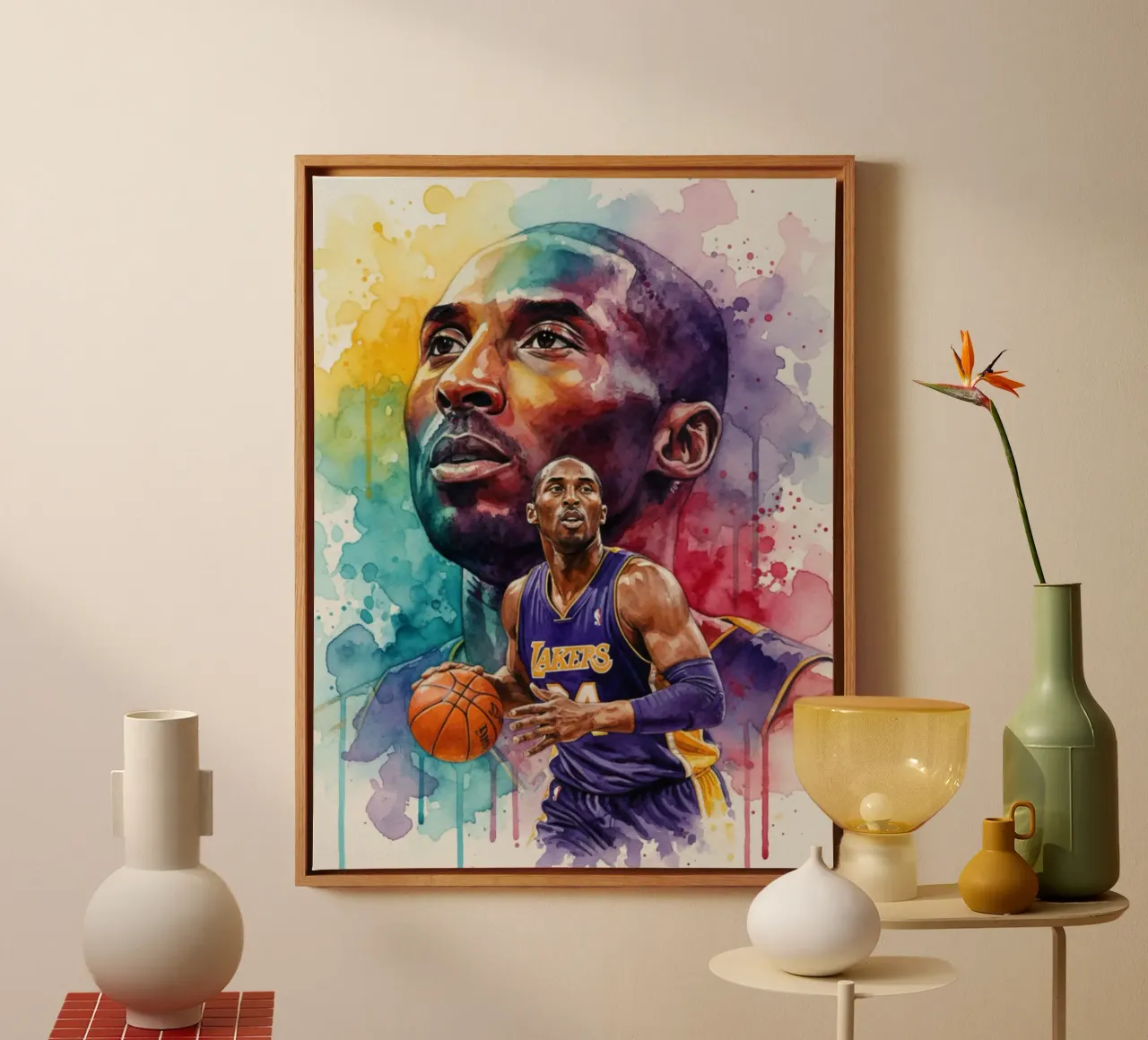 Kobe Bryant abstracte kleurrijke kunst canvas van Kalis