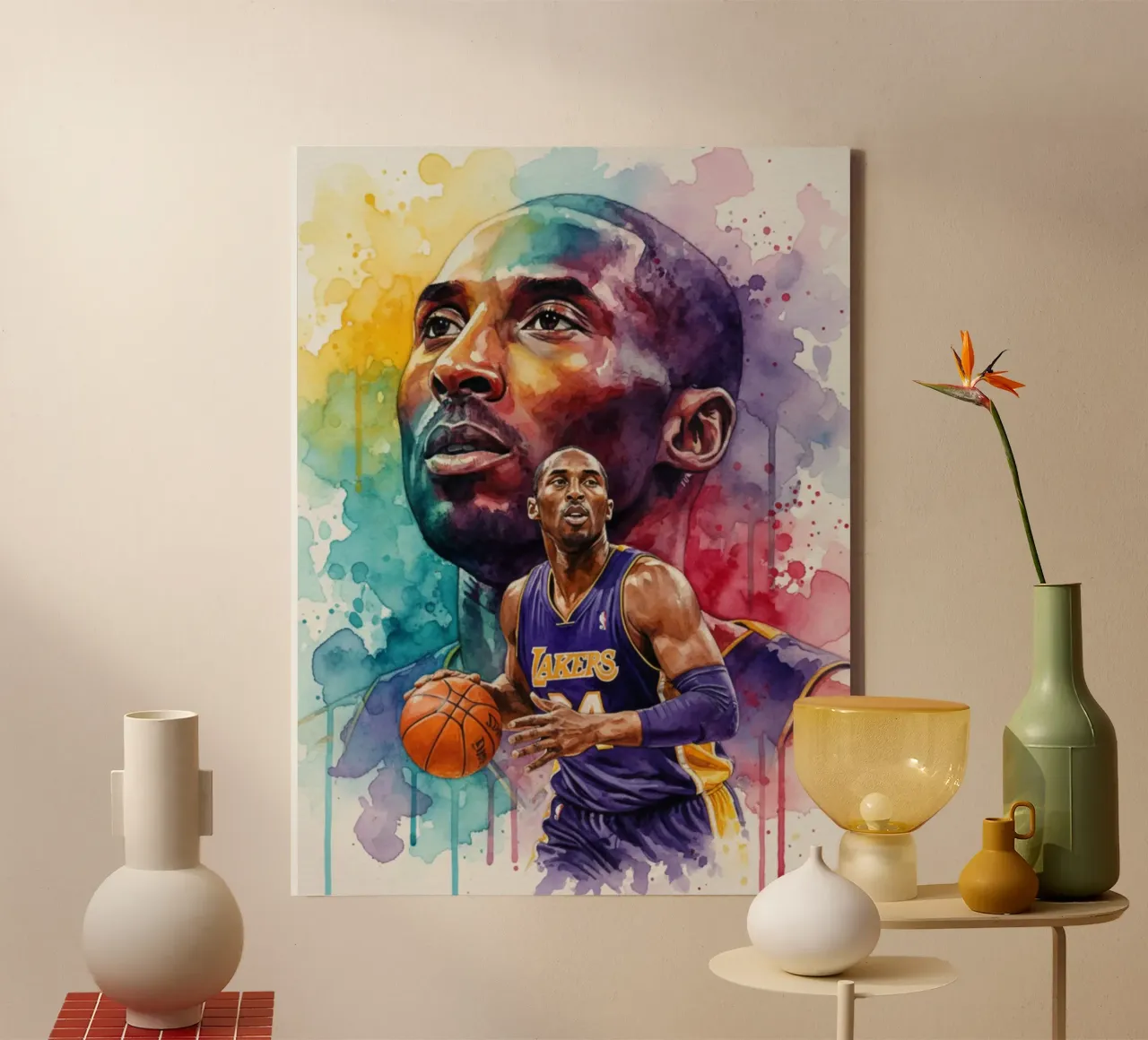 Kobe Bryant abstracte kleurrijke kunst canvas van Kalis