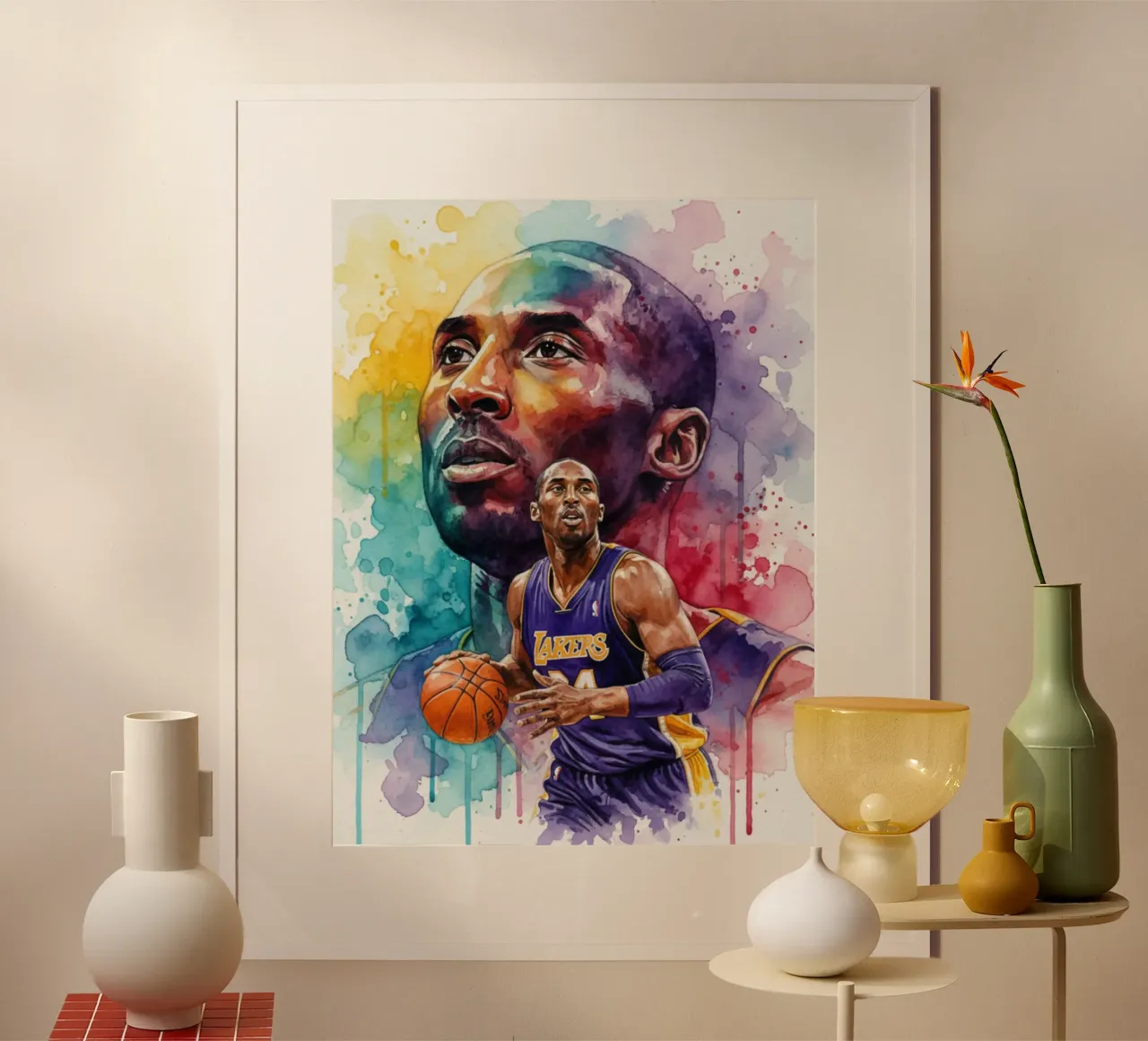Kobe Bryant abstracte kleurrijke kunst hahnemühle van Kalis