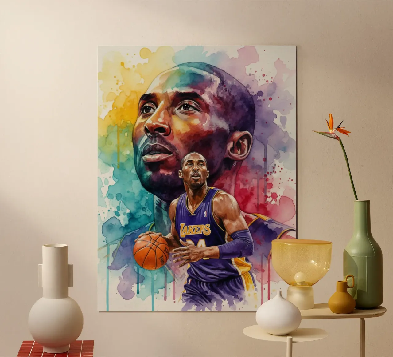Kobe Bryant abstracte kleurrijke kunst hahnemühle van Kalis