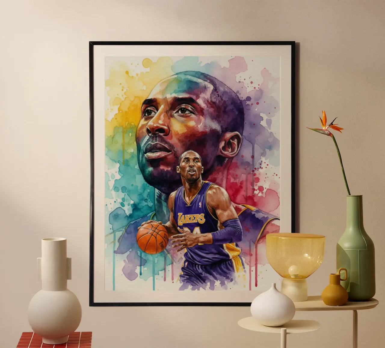 Kobe Bryant abstracte kleurrijke kunst hahnemühle van Kalis
