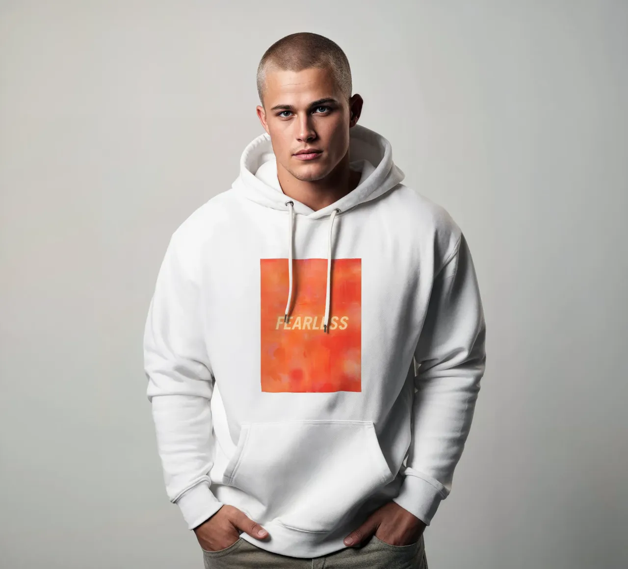 FEARLESS Orange Abstract Print - Orange Text Hoodie von FABOArt