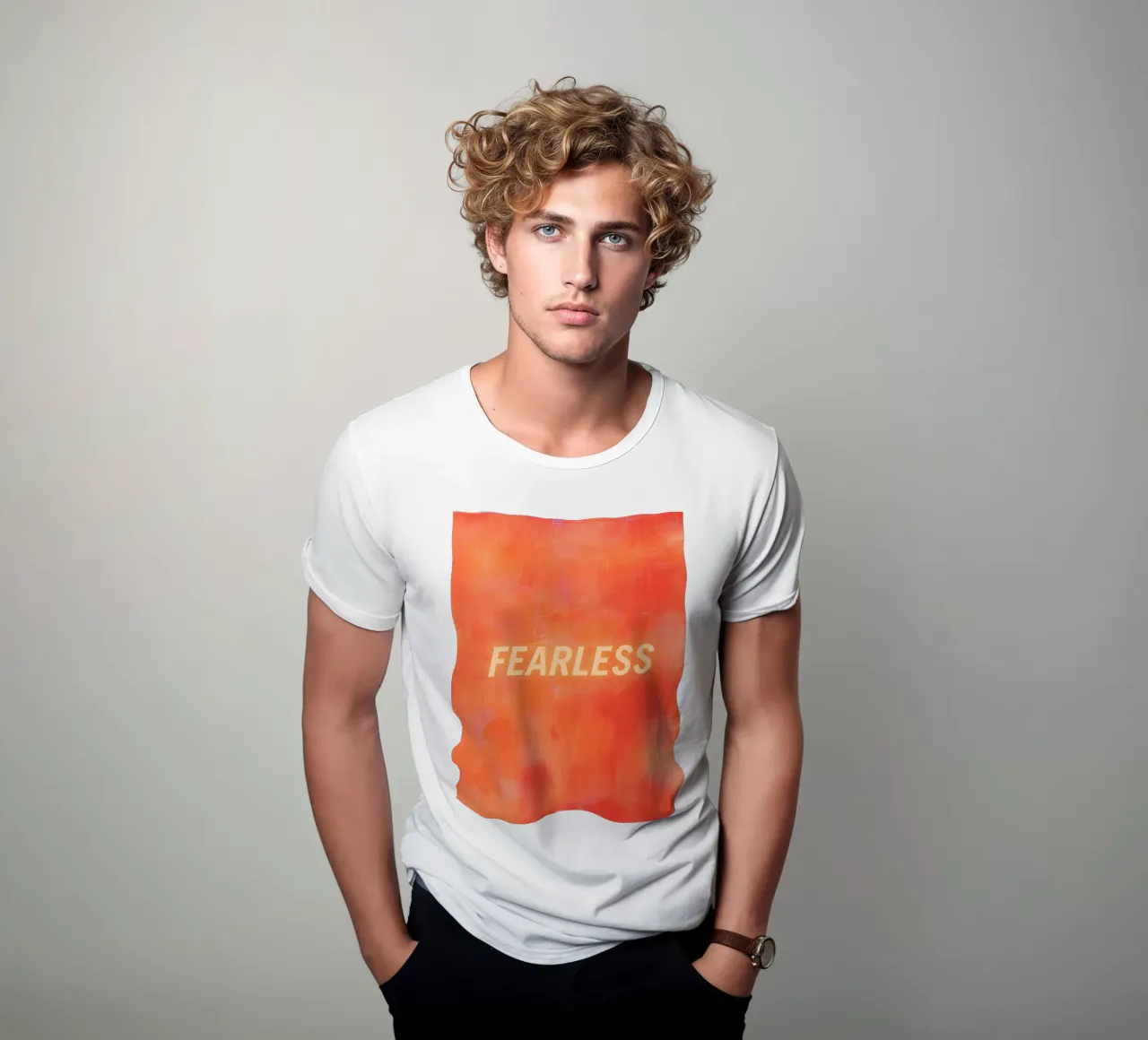 Stampa astratta arancione FEARLESS - Testo arancione t-shirt da FABOArt