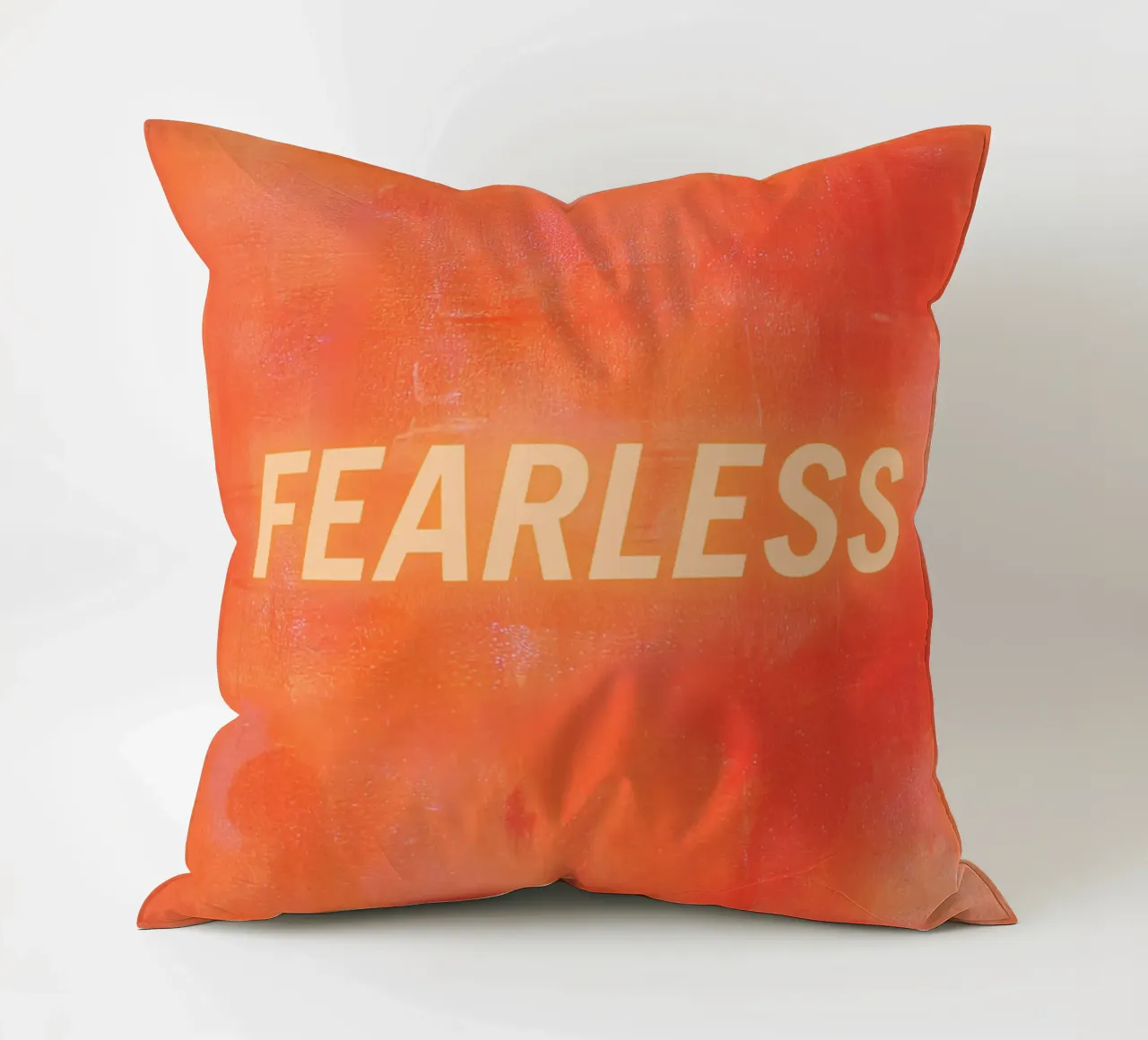 FEARLESS Orange Abstract Print - Orange Text decorative cushion by FABOArt