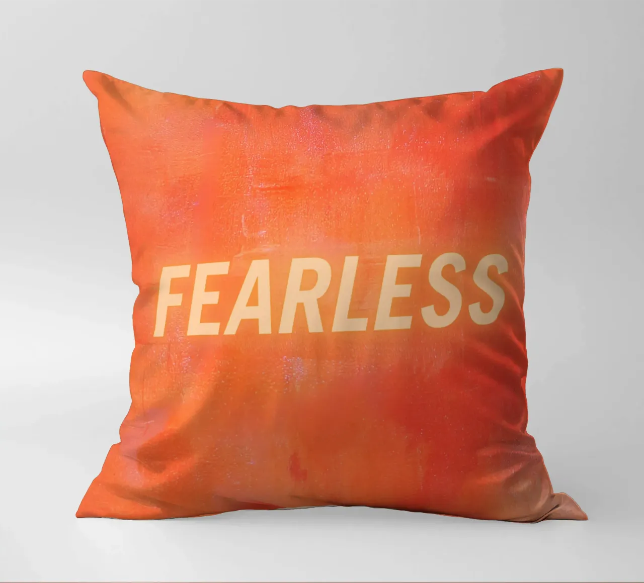 FEARLESS Orange Abstract Print - Orange Text decorative cushion by FABOArt