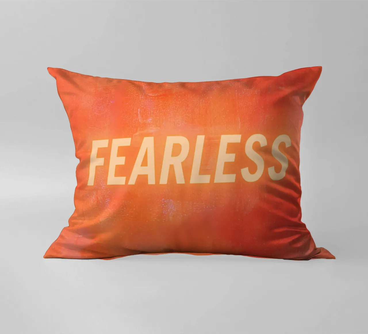 FEARLESS Orange Abstract Print - Orange Text decorative cushion by FABOArt