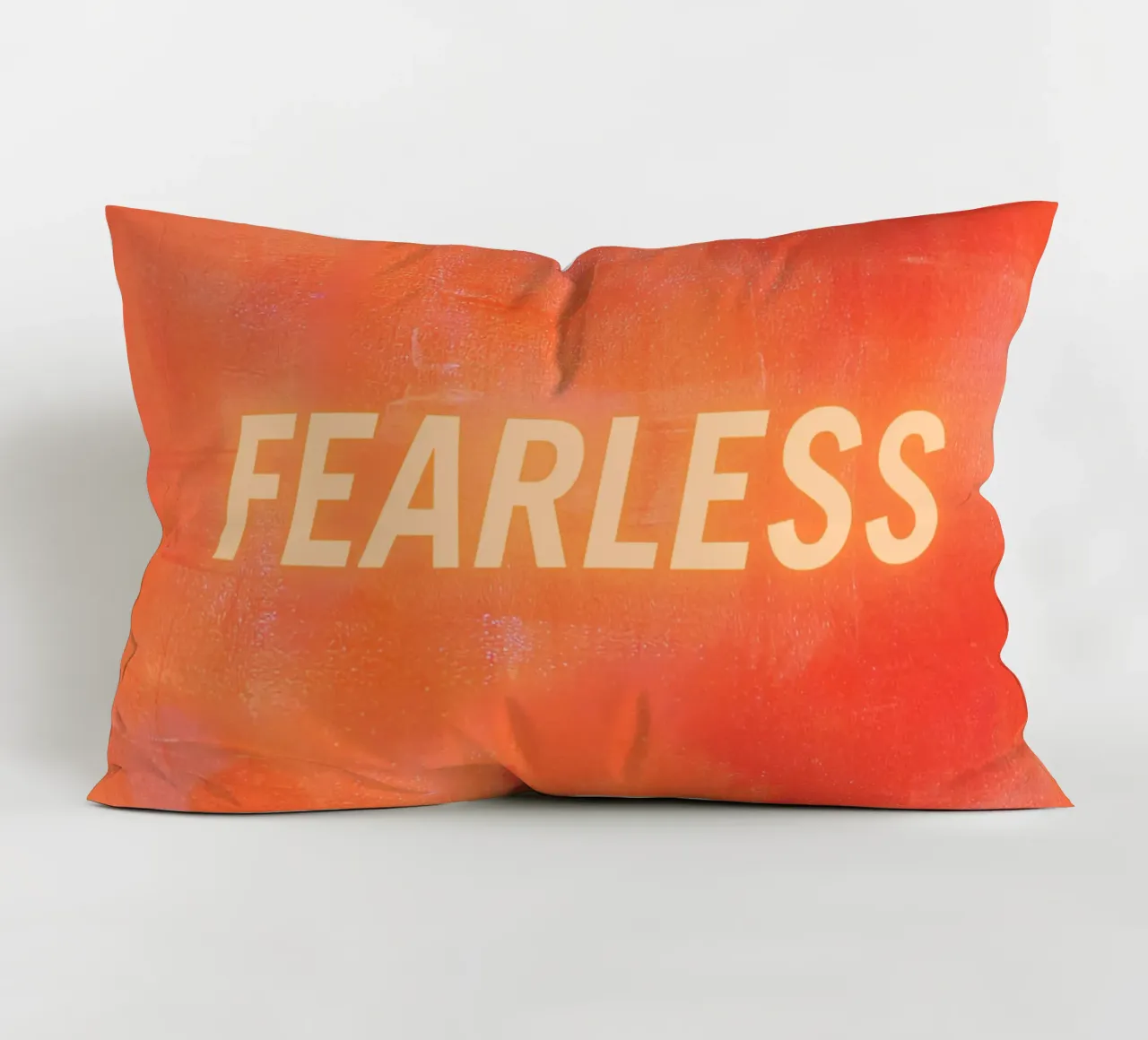 FEARLESS Orange Abstract Print - Orange Text decorative cushion by FABOArt
