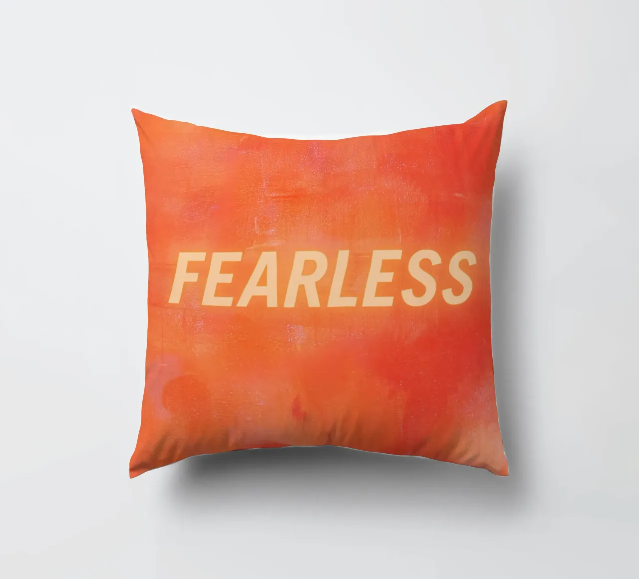 FEARLESS Orange Abstract Print - Orange Text decorative cushion by FABOArt