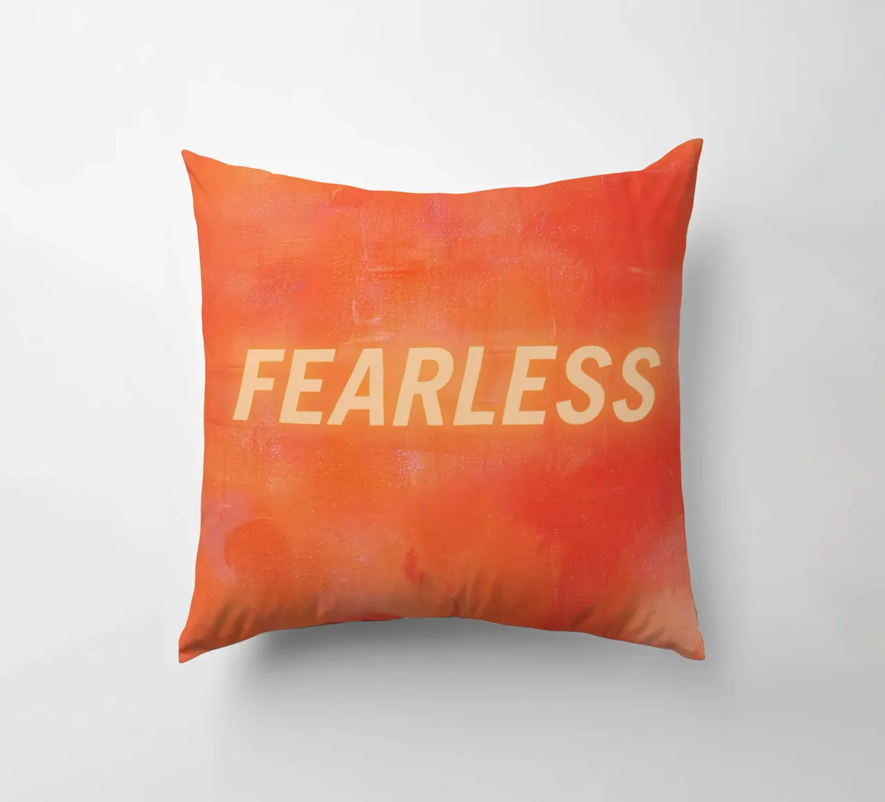 FEARLESS Orange Abstract Print - Orange Text decorative cushion by FABOArt