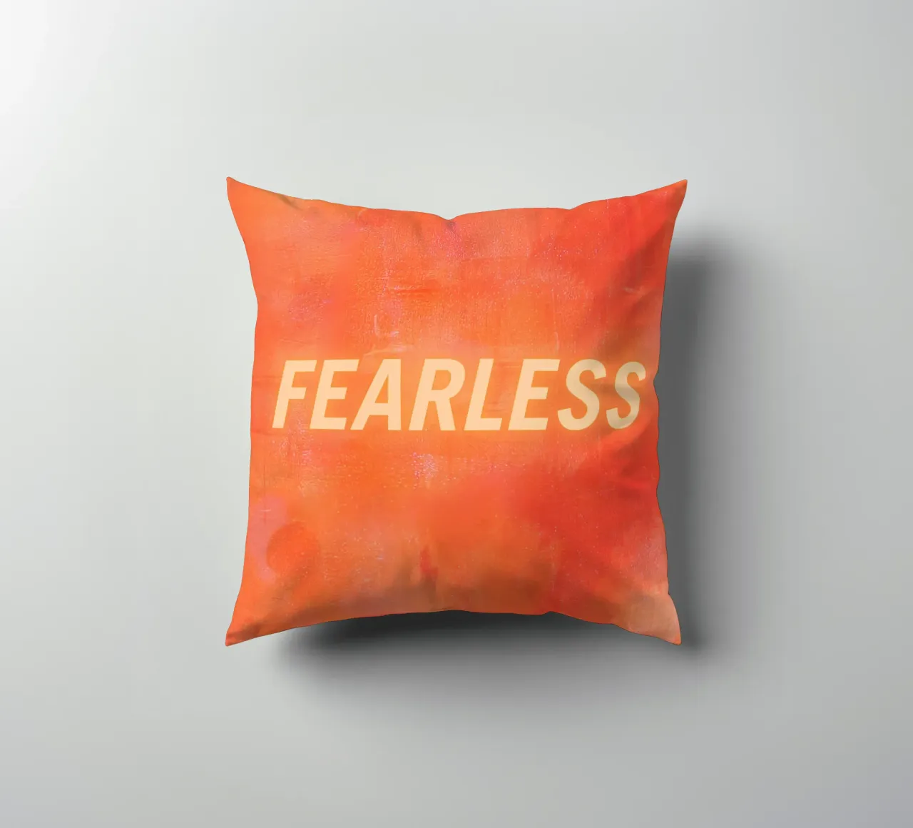 FEARLESS Orange Abstract Print - Orange Text decorative cushion by FABOArt