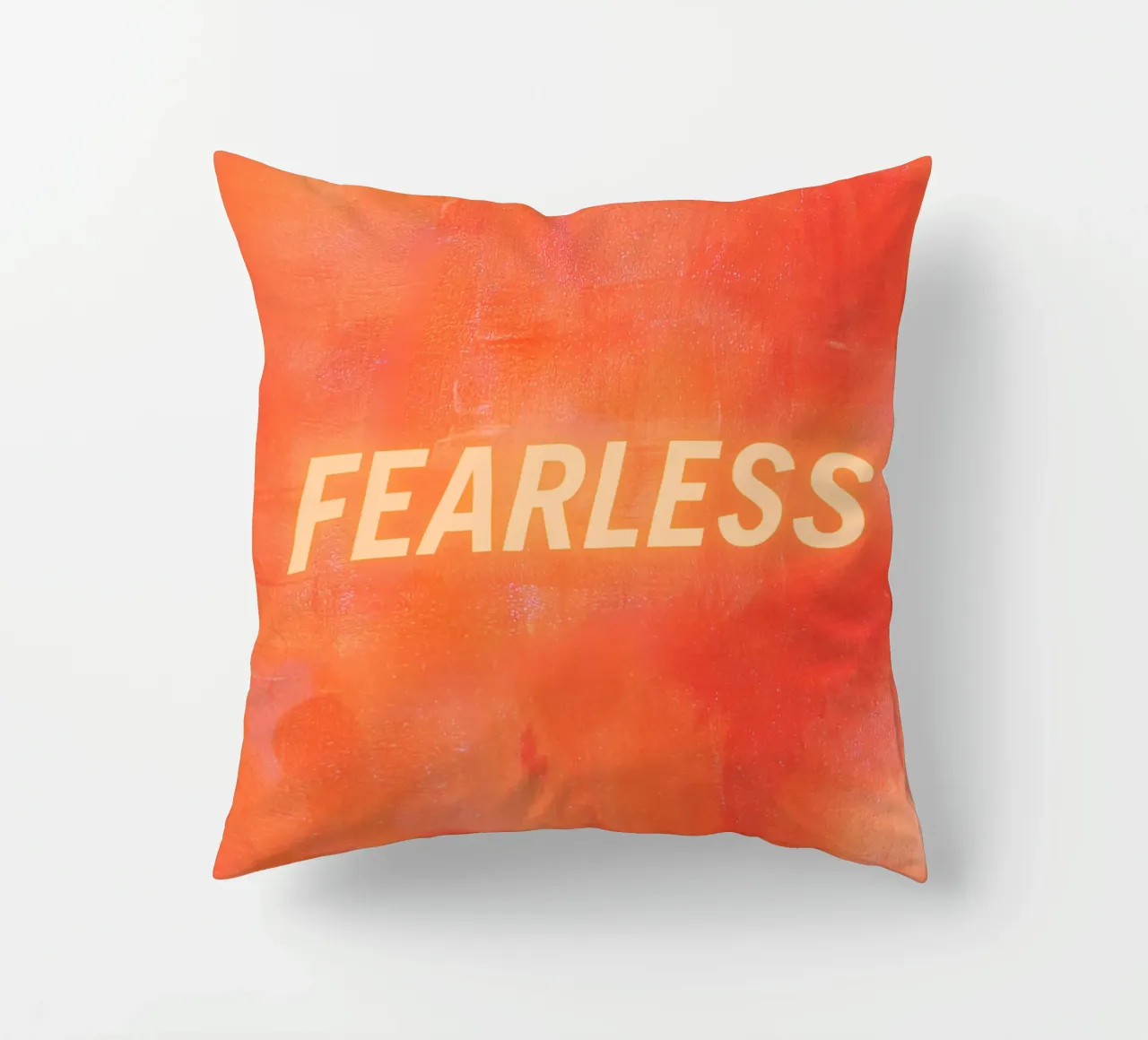 FEARLESS Orange Abstract Print - Orange Text decorative cushion by FABOArt