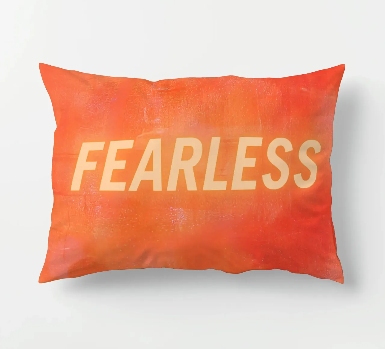 FEARLESS Orange Abstract Print - Orange Text decorative cushion by FABOArt