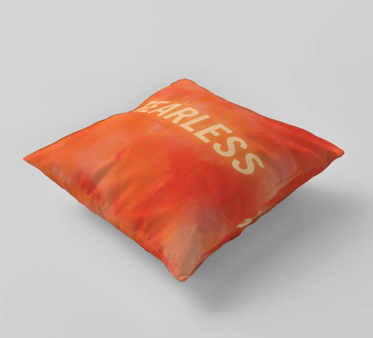 FEARLESS Orange Abstract Print - Orange Text decorative cushion by FABOArt