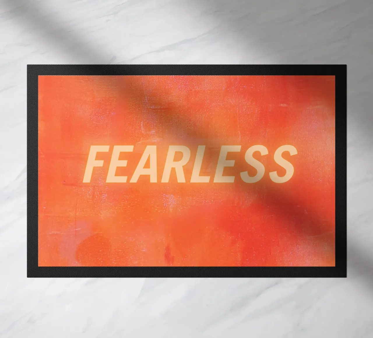 FEARLESS Orange Abstract Print - Orange Text doormat by FABOArt