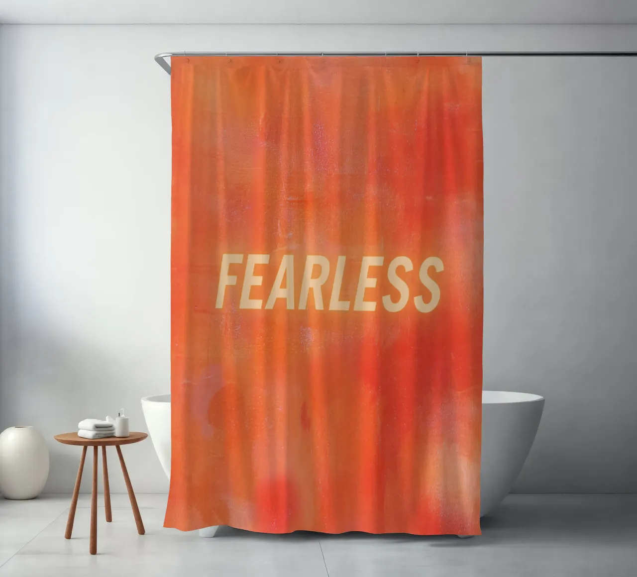 FEARLESS Orange Abstract Print - Orange Text Duschvorhang von FABOArt