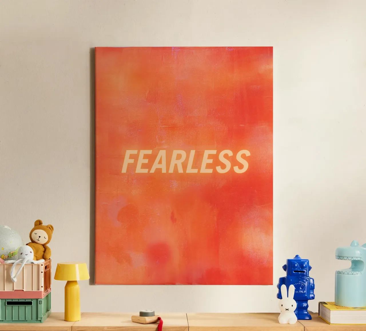 FEARLESS Orange Abstract Print - Orange Text canvas by FABOArt