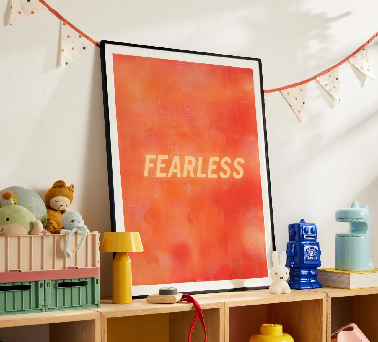 FEARLESS Orange Abstract Print - Orange Text Hahnemühle von FABOArt
