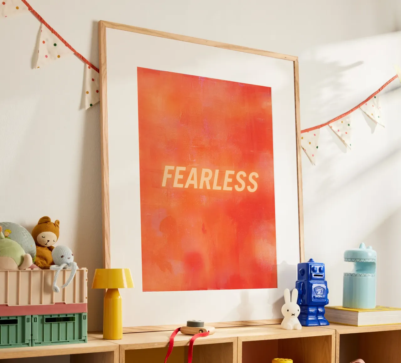 FEARLESS Orange Abstract Print - Orange Text Hahnemühle von FABOArt