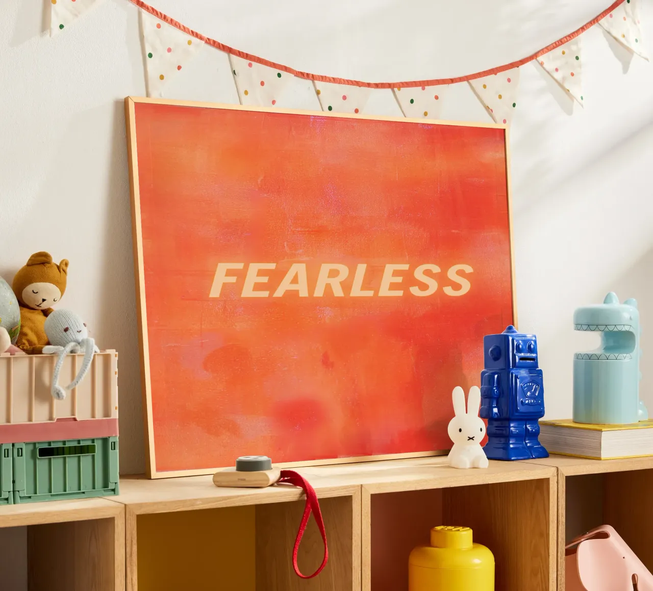 FEARLESS Orange Abstract Print - Orange Text Hahnemühle von FABOArt