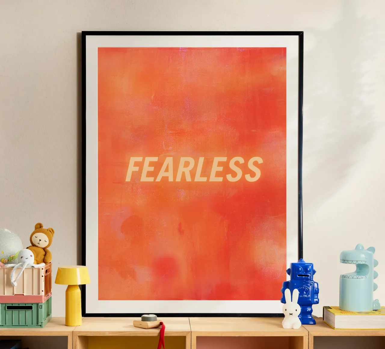 FEARLESS Orange Abstract Print - Orange Text Hahnemühle von FABOArt
